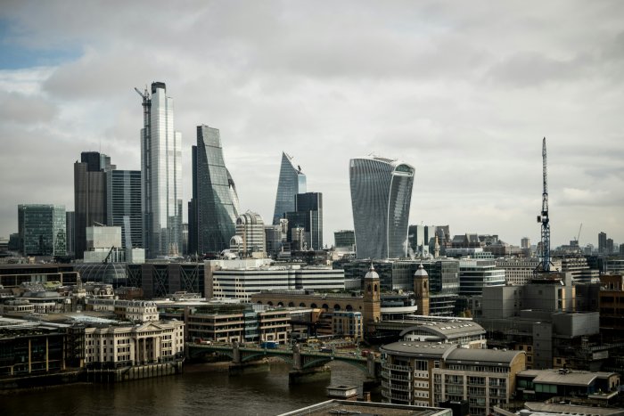 London Skyline with Modern Skyscrapers and River Thames