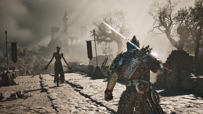 Mortal Shell Knight Facing Enemy on Bridge