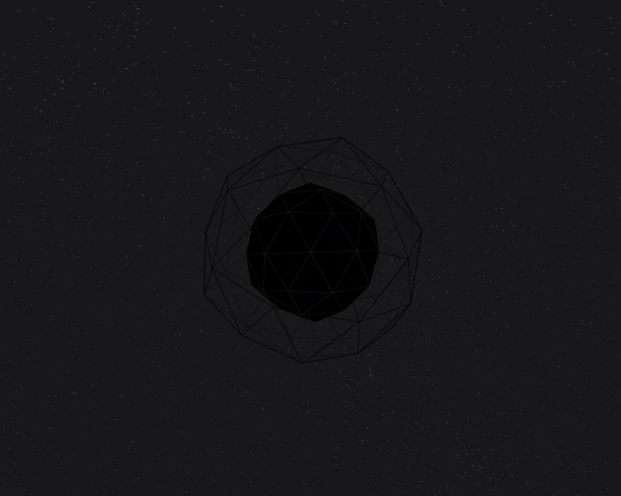Minimalist dark geodesic sphere with wireframe outer shell