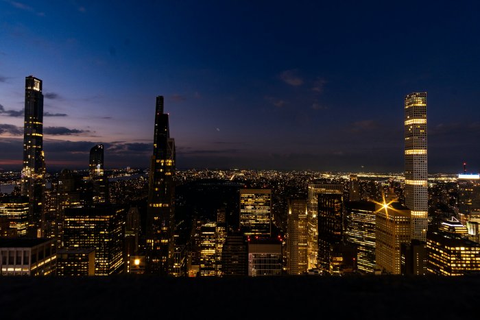 Manhattan Skyline with Skyscrapers at Night