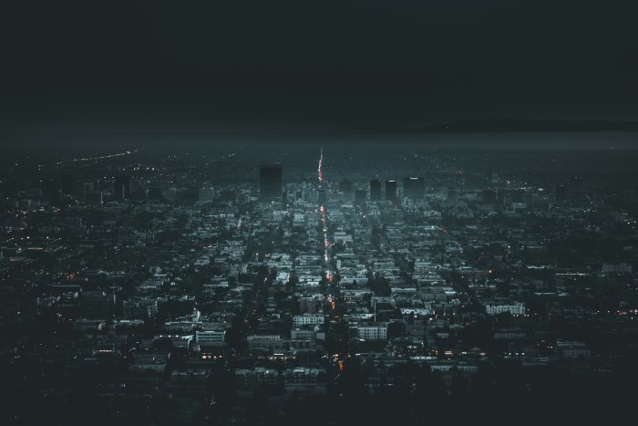 Aerial view of Los Angeles at night