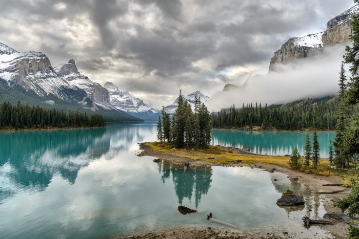 Spirit Island in Maligne Lake Jasper National Park