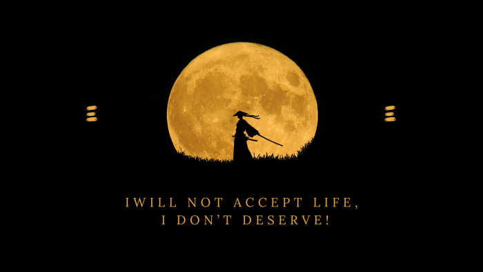 Samurai Silhouette with Moon and Quote