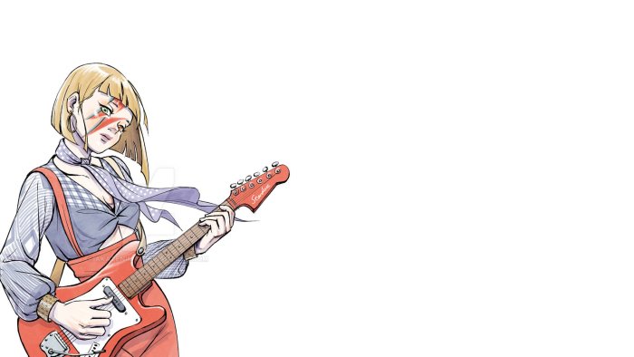 Anime Girl with Lightning Bolt Face Paint Playing Guitar