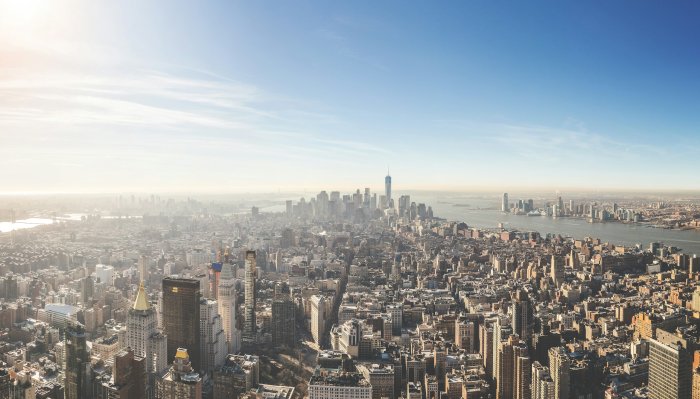 Aerial view of Manhattan skyline in New York City