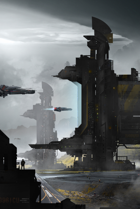 Futuristic Sci-Fi Towers and Spaceships Concept Art