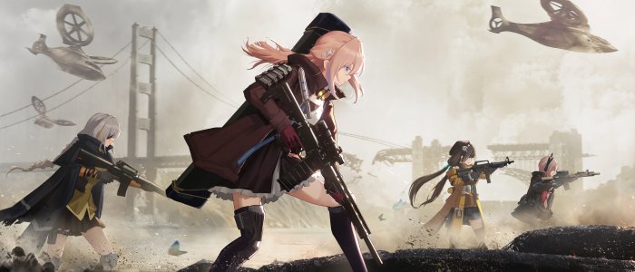 AR Team from Girls' Frontline on a Battlefield