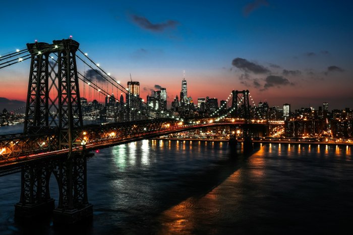 Williamsburg Bridge and Manhattan Skyline at Night
