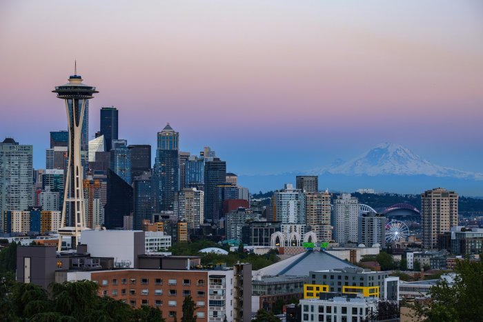 Seattle Skyline with Space Needle and Mount Rainier