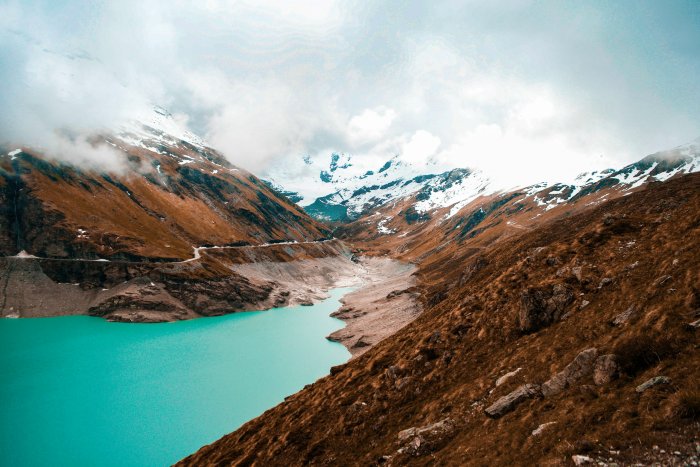 Turquoise alpine lake Lac de Moiry in Switzerland