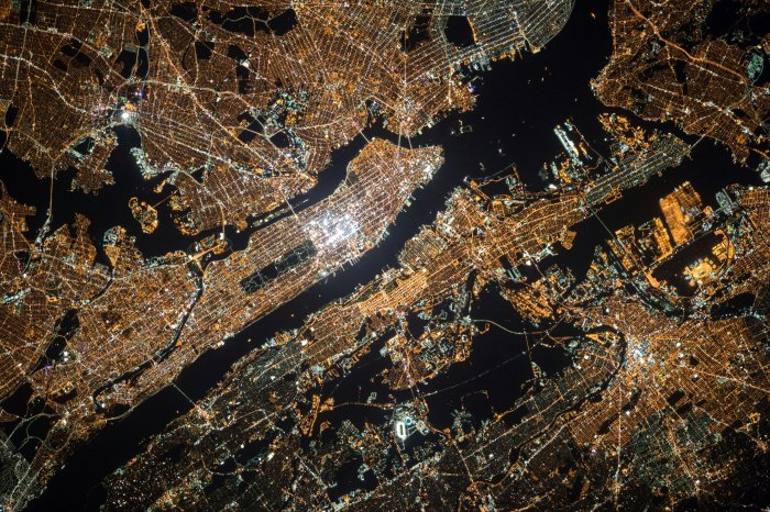 Satellite view of New York City at night