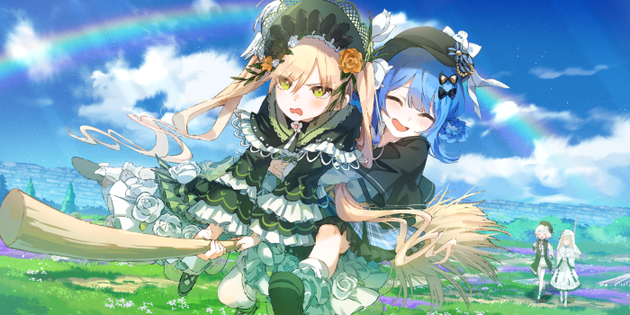 Anime Girls Riding a Broomstick from 13 Witch Trials