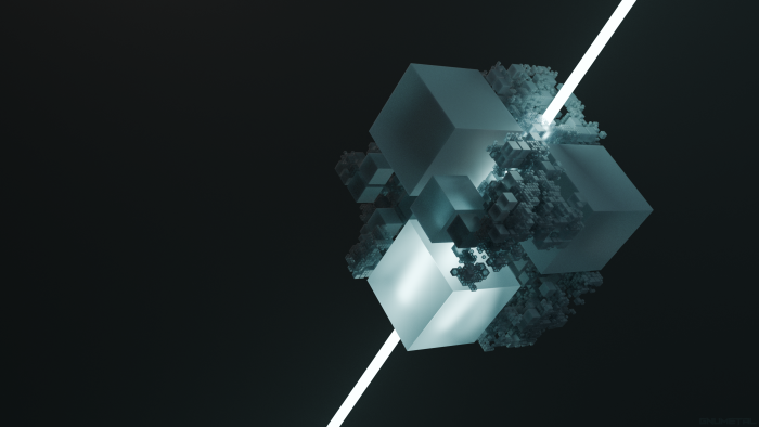Abstract 3D Cubes with Glowing Diagonal Light Beam