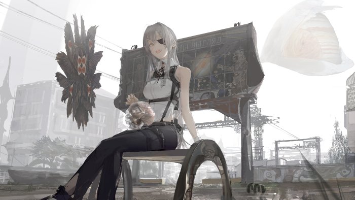 Anime Girl with Eyepatch Holding a Skull