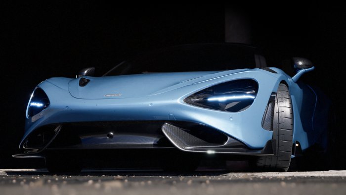 Front View of a Light Blue McLaren 765LT