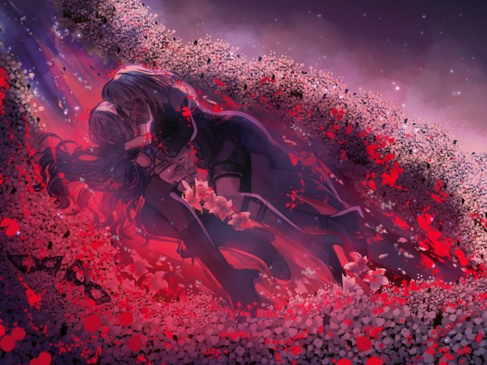 Kafka and Stelle from Honkai Star Rail in Flowers