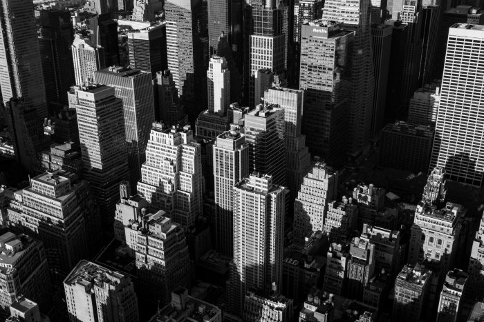 Monochrome Aerial View of New York City Skyscrapers