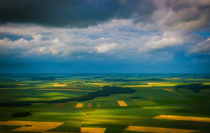 Aerial View of Green and Yellow Fields in France