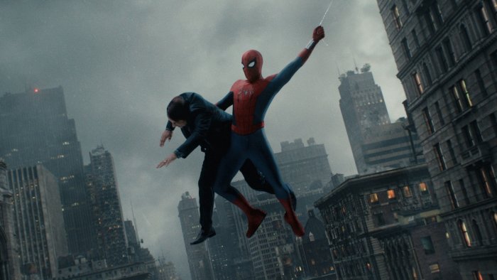 Spider-Man swinging with a man in Spider-Man: Brand New Day