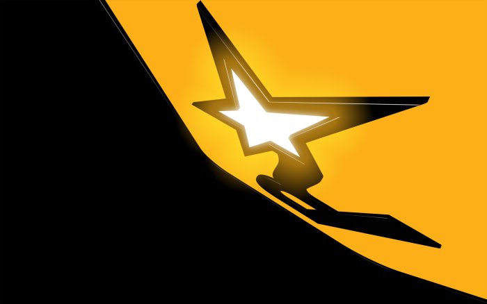 Stylized glowing star emblem on yellow and black background