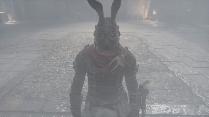 Lies of P Character Wearing Black Rabbit Mask