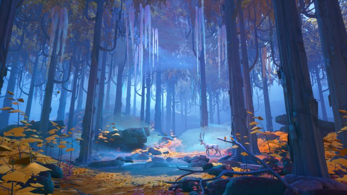 Stylized Fantasy Forest with a White Stag