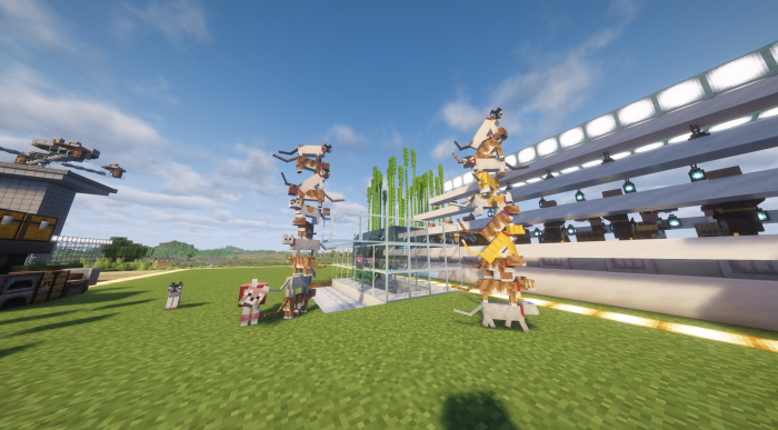 Minecraft Cat Towers on Grassy Field
