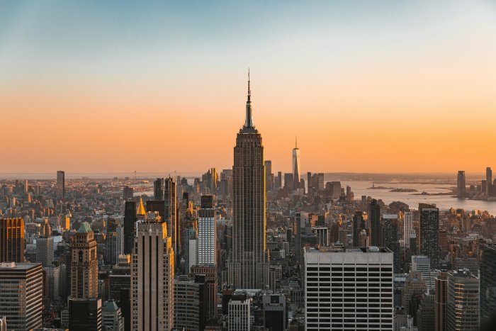 New York City Skyline with Empire State Building at Sunset