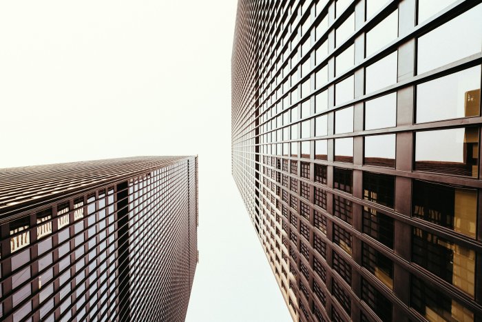 Low Angle View of Two Modern Skyscrapers