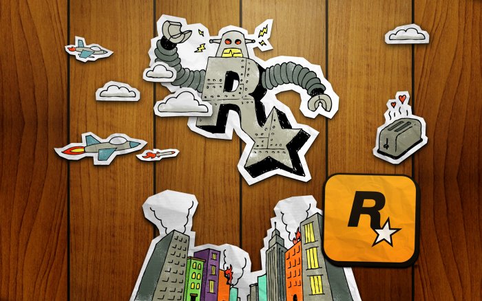 Rockstar Games Paper Cutout Robot Attacking City