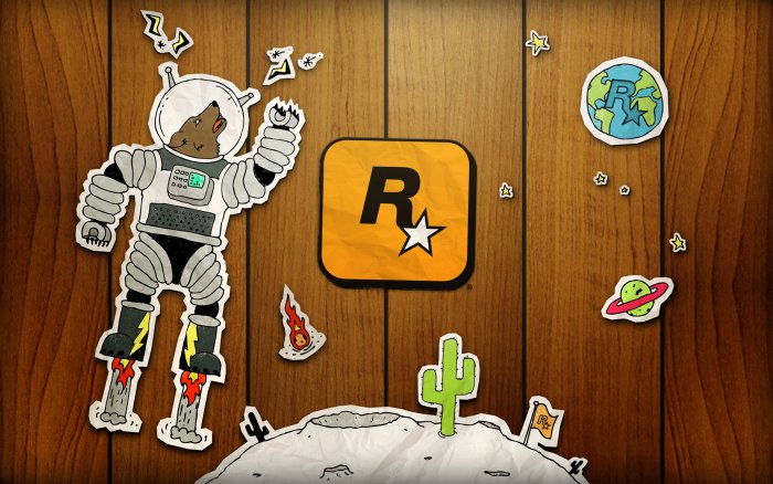 Rockstar Games Logo with Astronaut Wolf Paper Cutouts
