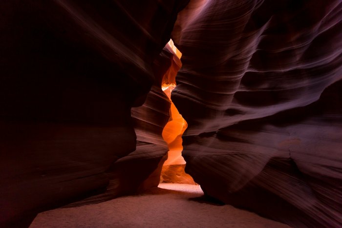 Sunlight illuminating the sandstone walls of Antelope Canyon