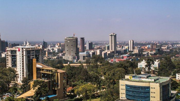 Nairobi City Skyline with Skyscrapers and Greenery