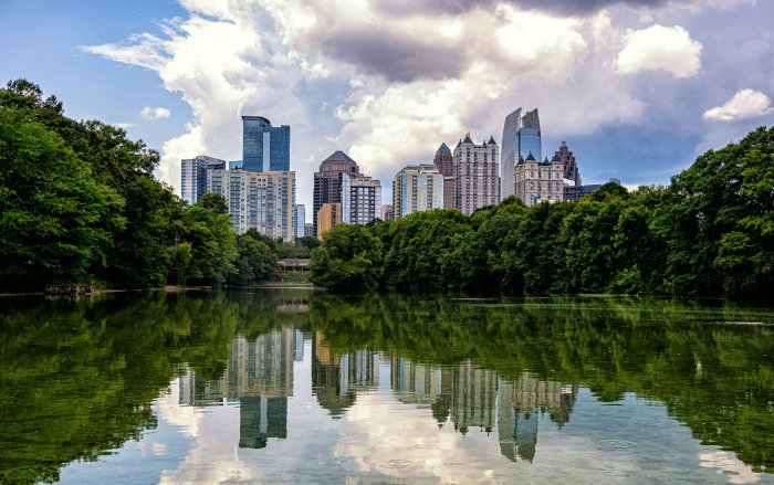 Atlanta Skyline Reflected in Lake Clara Meer