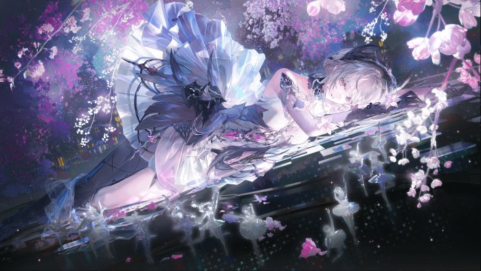 Anime Ballerina Lying Down Under Cherry Blossoms