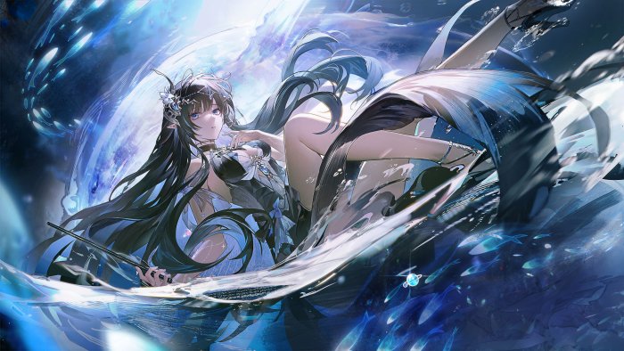 Anime Girl with Elf Ears Floating in Cosmic Water