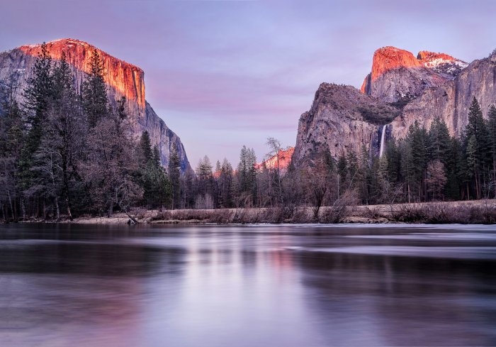 Yosemite Valley View with Merced River at Sunset