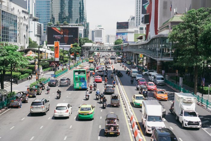 Busy City Street Traffic in Bangkok Thailand