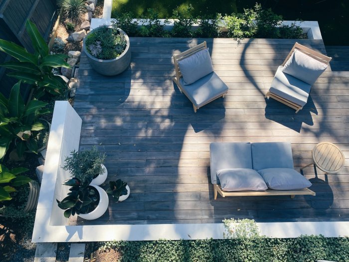 Modern Outdoor Wooden Deck with Patio Furniture
