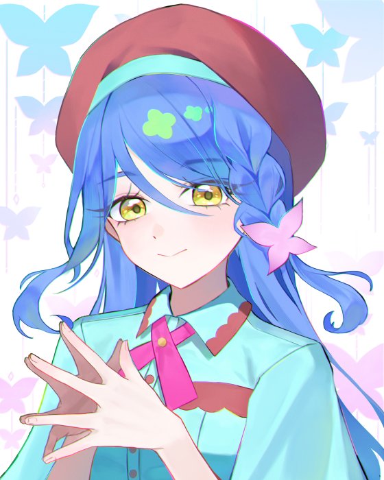 Anime Girl with Blue Hair and Beret