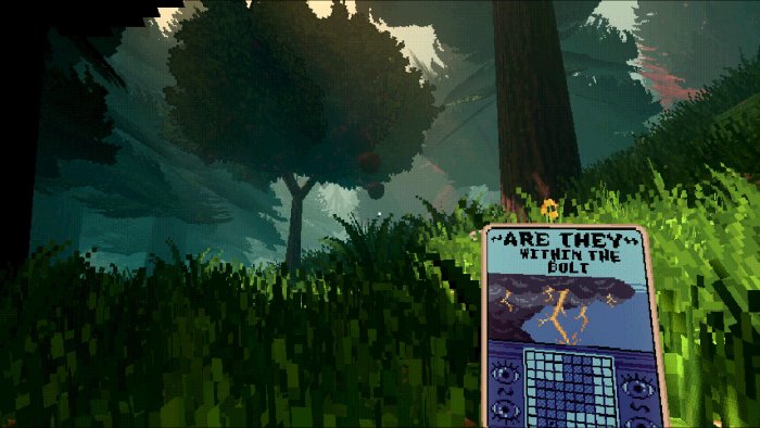 First-person forest view in Feed The Pit