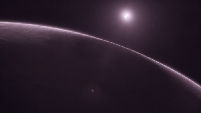 Curved Horizon of a Purple Planet in Deep Space