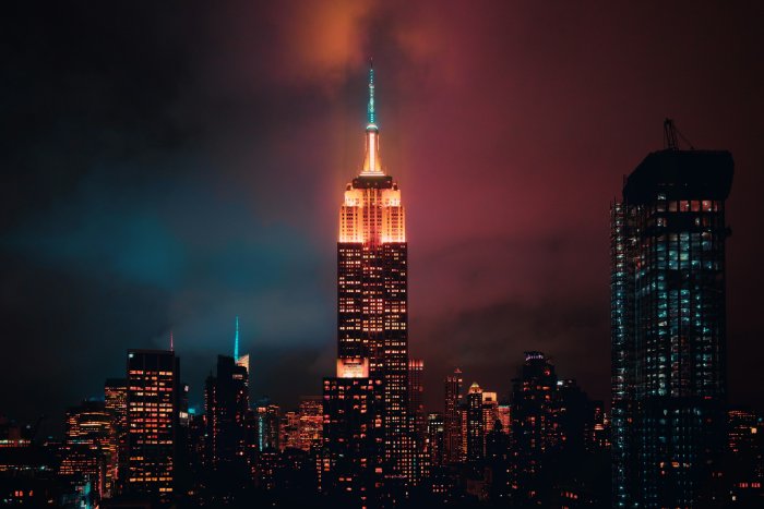 Empire State Building and New York City Skyline at Night