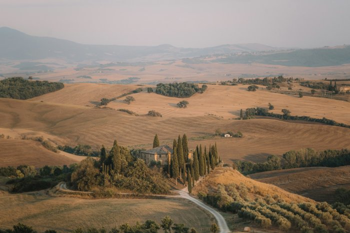 Tuscan Landscape with Villa and Cypress Trees