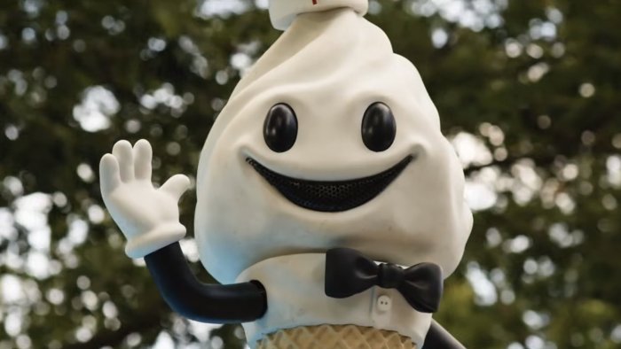 Ice Cream Man Mascot Waving from Ice Cream Man