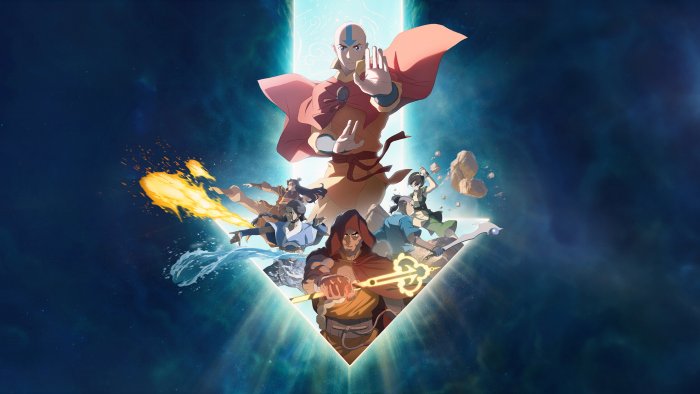 Adult Aang and Team Avatar in Avatar Aang: The Last Airbender