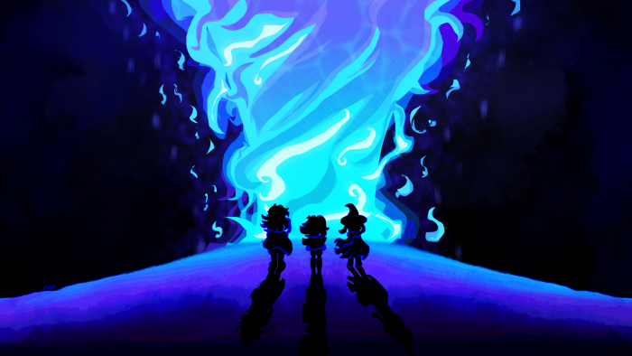 Susie, Kris, and Ralsei facing the Dark Fountain in Deltarune