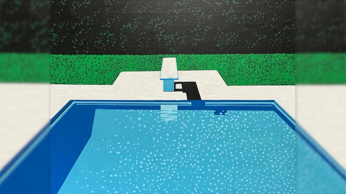 Painting of a Swimming Pool with a Diving Board