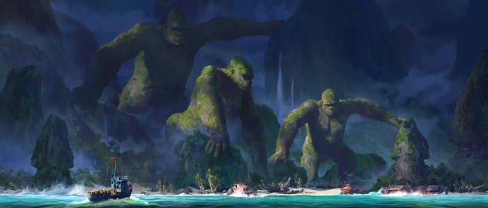Giant Moss-Covered Apes on Skull Island