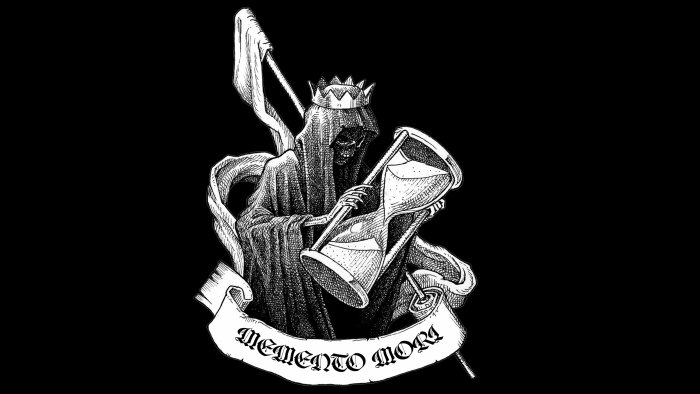 Grim Reaper with Crown and Hourglass Memento Mori Illustration